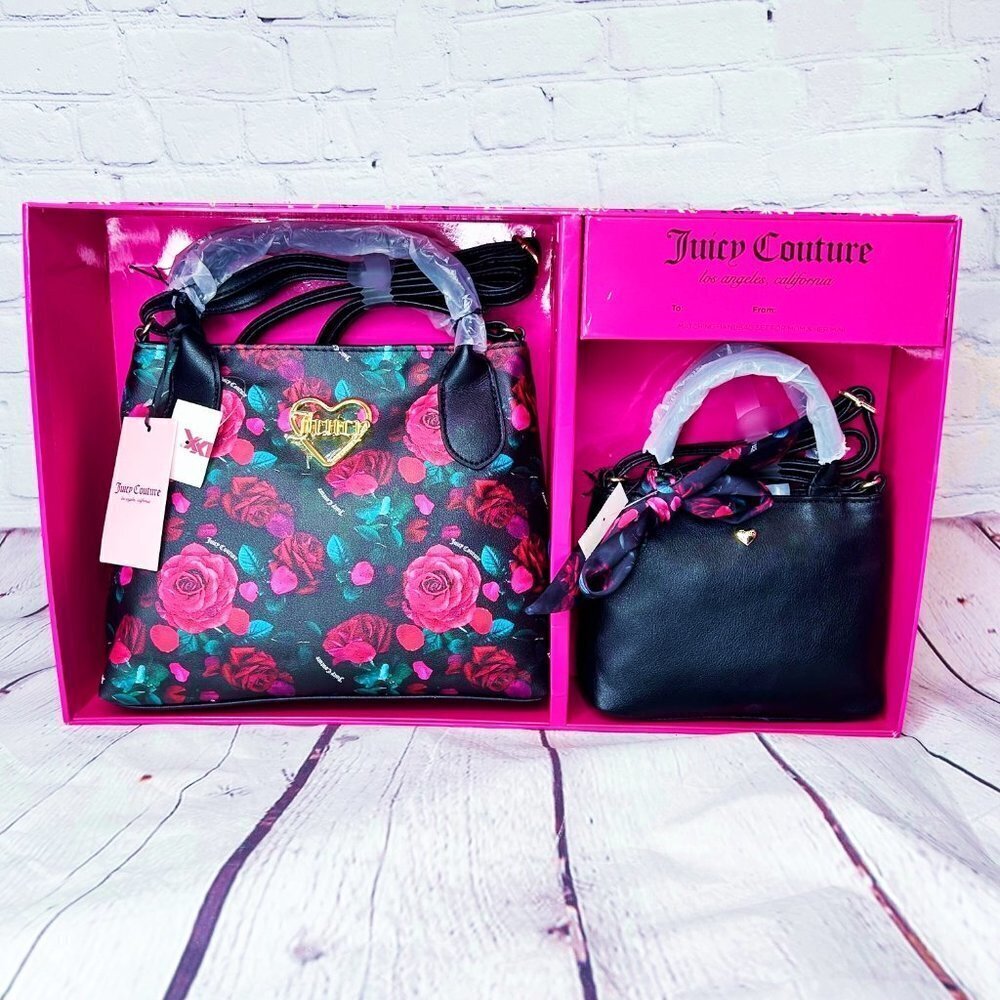 NWT JUICY COUTURE MATCHING ROSE HANDBAG SET MOM & HER MINI PURSES BOX SET